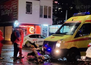 В Сочи на машину скорой помощи упало дерево