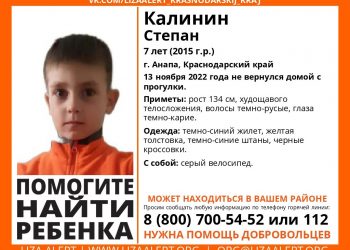 В Анапе с прогулки не пришел домой 7-летний ребенок