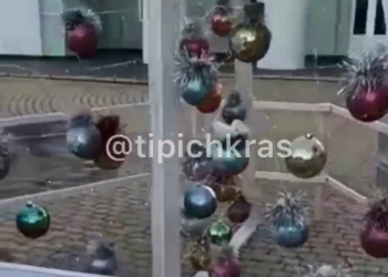 На Кубани в Тимашевске около Дома культуры установили елку-свинарник