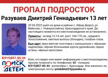 На Кубани без вести пропал 13-летний подросток-блондин