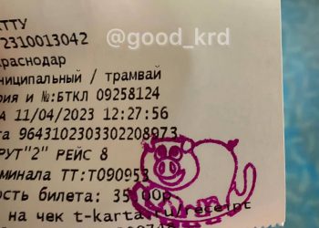 Пассажирам в трамваях Краснодара начали выдавать билеты с изображением свиньи