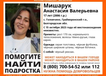 Пропавшая в Белгородской области 17-летняя девушка может находиться на Кубани