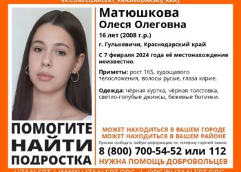 На Кубани третий день ищут пропавшую 16-летнюю девочку