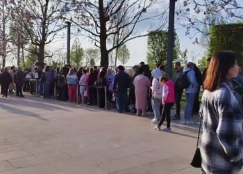 В Краснодаре сняли на видео огромную очередь в 5 утра 14 апреля в Японский сад