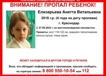 В Краснодаре с прошлого года разыскивают пятилетнюю девочку