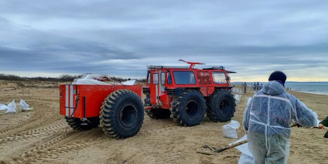 Загрязненный грунт на пляжах Кубани убирают 336 единиц техники 7 января