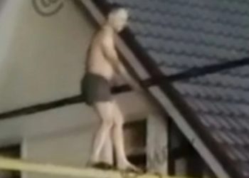 В Краснодаре задержан мужчина, который в одном нижнем белье забрался на газовую трубу