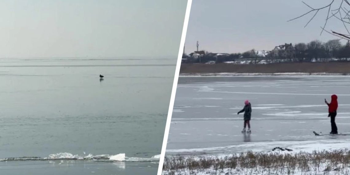 Краснодарское водохранилище покрылось льдом