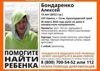 В Сочи пропал 13-летний подросток в салатовом свитере