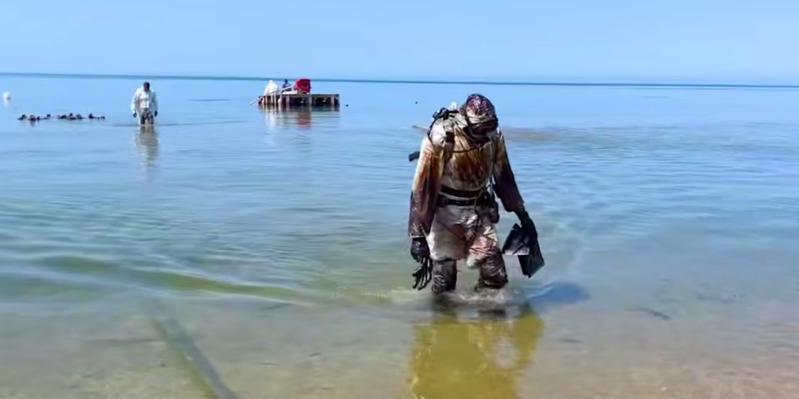 128 мешков мазута подняли со дна моря в Анапе