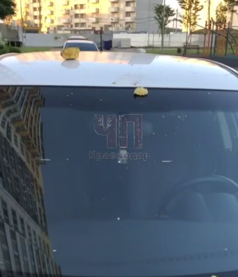 В Краснодаре метеоритный дождь из вещей обрушился на припаркованную машину
