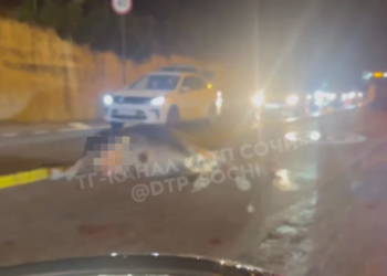 В Сочи вечером внедорожник насмерть сбил телку на дороге и перевернулся