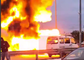 В Краснодаре момент взрыва иномарки на Ростовском шоссе сняли на видео