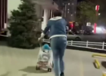 В Новороссийске сняли на видео нетрезвую женщину с детской коляской на улице