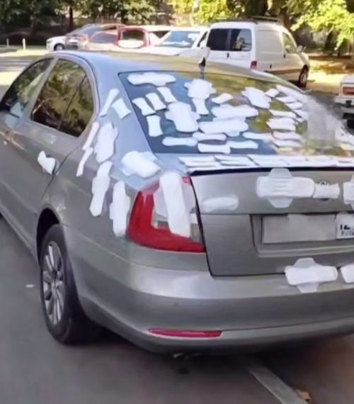 «Отомстила, как смогла»: в Краснодаре авто обклеили женскими прокладками