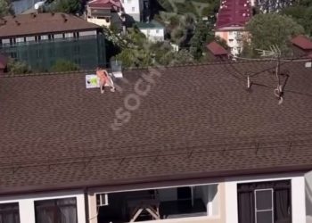 В Сочи женщина загорала на наклонной крыше многоэтажки