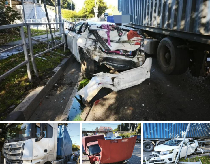 Жёсткое ДТП в Сочи: большегруз протаранил две иномарки с детьми внутри