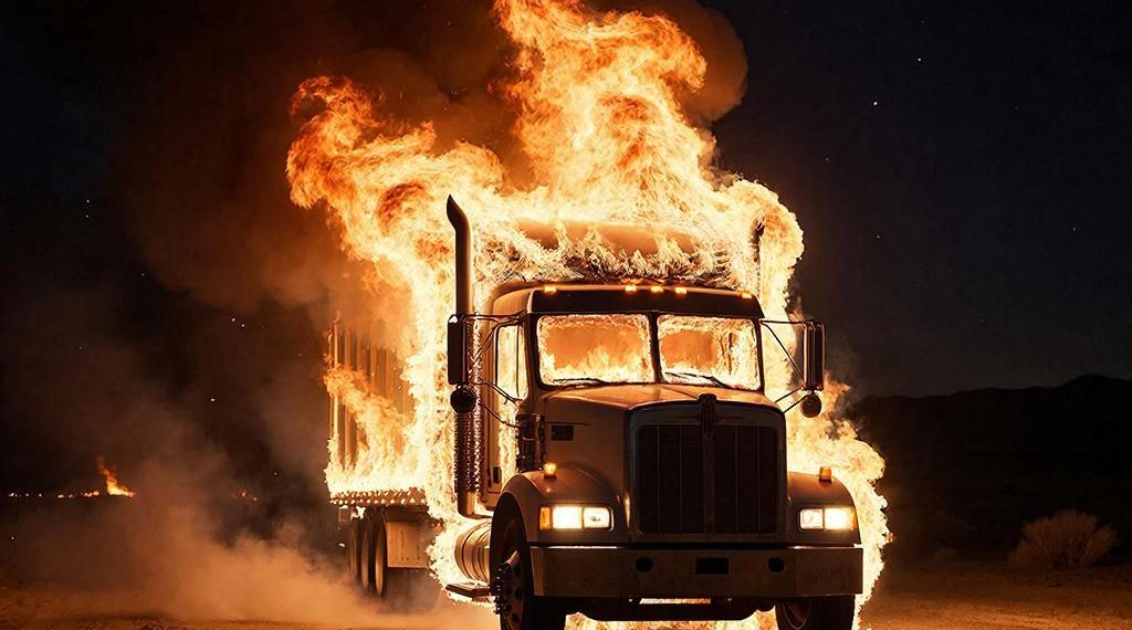 В селе Новороссийска фура загорелась после попадания обломков БПЛА