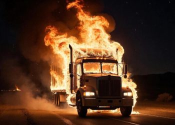 В селе Новороссийска фура загорелась после попадания обломков БПЛА