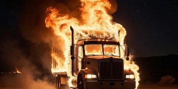 В селе Новороссийска фура загорелась после попадания обломков БПЛА