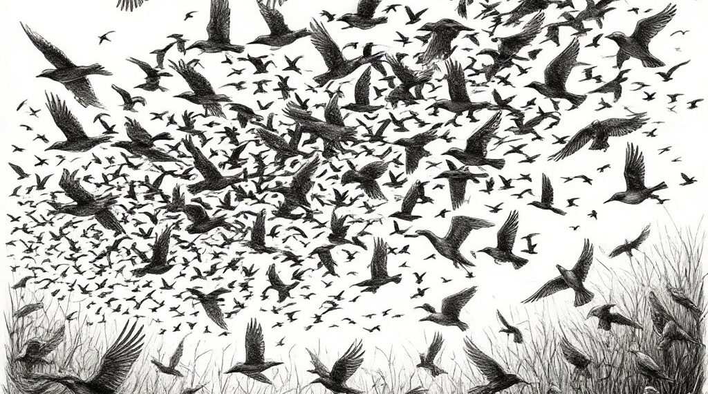 В небе над Апшеронским районом заметили редкое явление — мурмурацию птиц