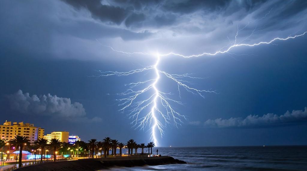 Напоминающая работу ПВО рекордная молния ударила в Сочи ночью 13 ноября