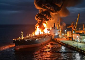 В порту Туапсе на нефтеналивном танкере возник пожар после падения БПЛА