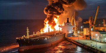 В порту Туапсе на нефтеналивном танкере возник пожар после падения БПЛА