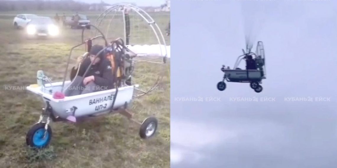 Житель Ейска построил летательный аппарат из ванны и успешно взлетел