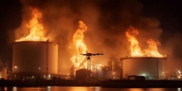 Из-за БПЛА в порту Темрюка на площади 2 тыс. кв. м горят 2 резервуара с нефтью