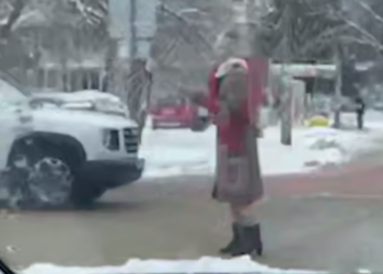 В Краснодаре регулировщица в новогодней мишуре командовала движением