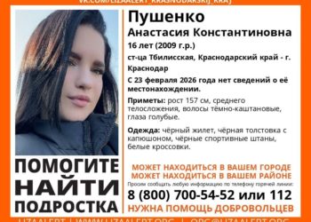 На Кубани почти неделю ищут пропавшую 16-летнюю девочку