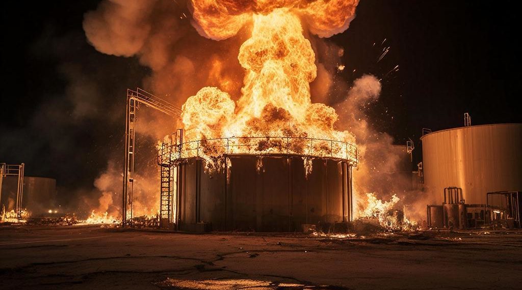 В Темрюкском районе вспыхнул резервуар с нефтепродуктами из-за атаки БПЛА