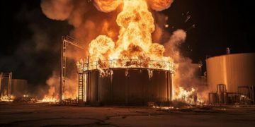 В Темрюкском районе вспыхнул резервуар с нефтепродуктами из-за атаки БПЛА