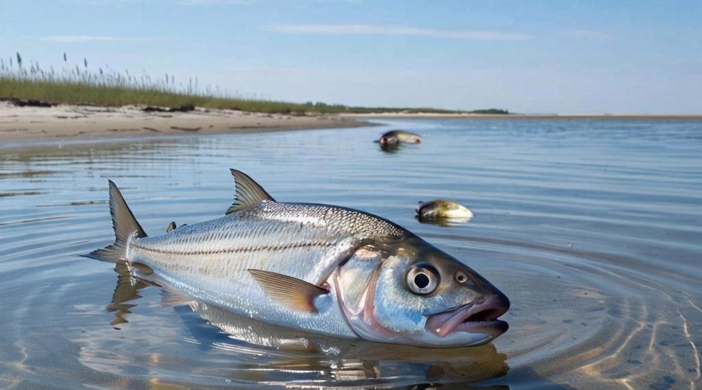 В акватории Ейского лимана зафиксирован крупный выброс погибшей рыбы