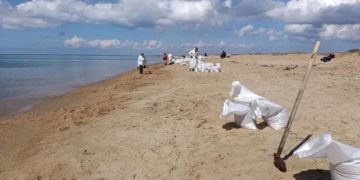 На пляже под Анапой собрали более тысячи мешков грунта с нефтепродуктами