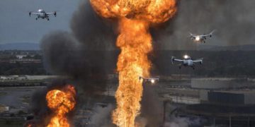 Нефтебаза вспыхнула в Крымске после падения обломков беспилотников