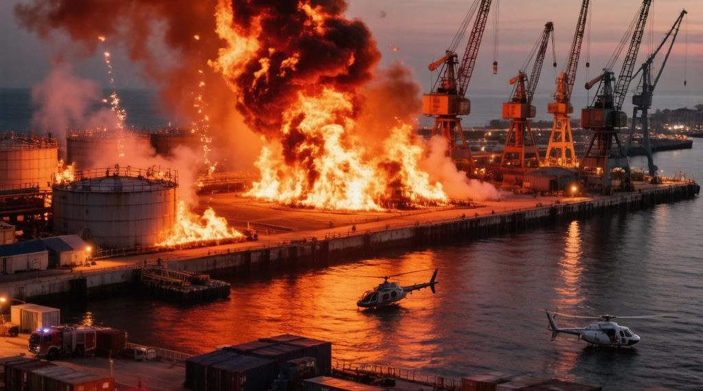 Площадь пожара на морском терминале в Туапсе сократилась в четыре раза