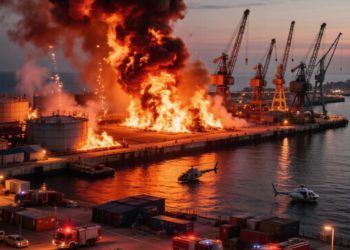 Площадь пожара на морском терминале в Туапсе сократилась в четыре раза