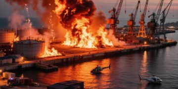 Площадь пожара на морском терминале в Туапсе сократилась в четыре раза