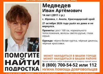 В селе Анапы с 27 октября разыскивают 14-летнего Ивана Медведева